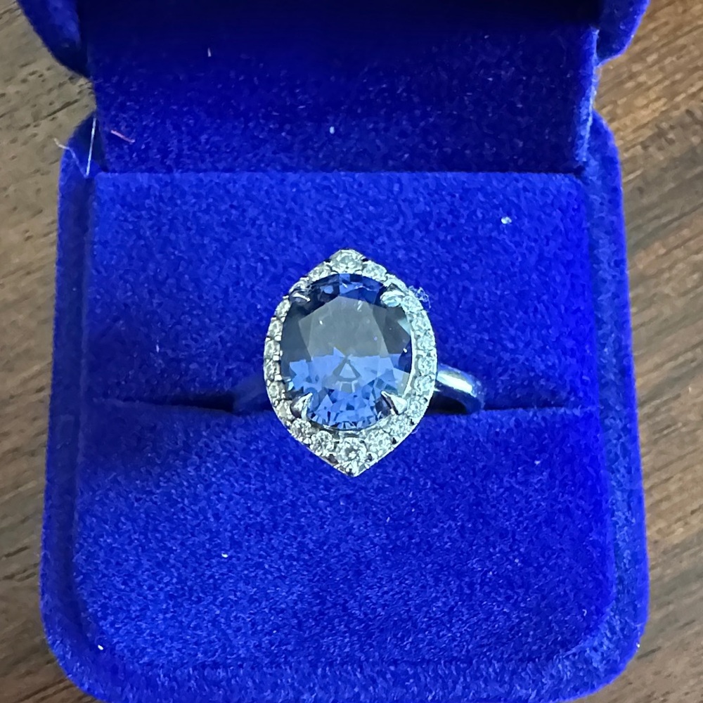 14k lab Blue Sapphire with Moissanite accents